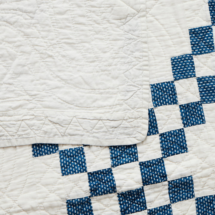 Antique Double Irish Chain Quilt with Sawtooth Border, c. 1910