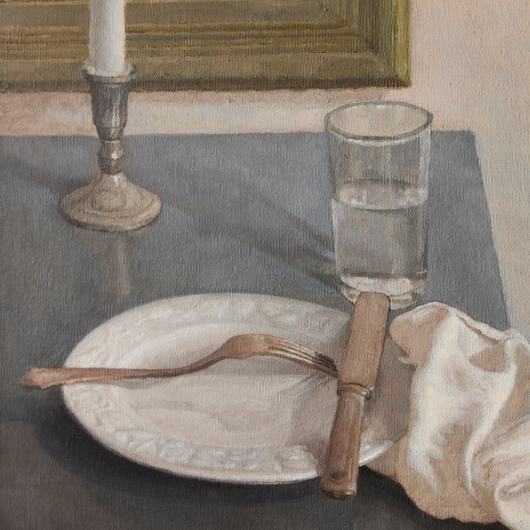 Vintage Still Life in Silver Leaf Frame