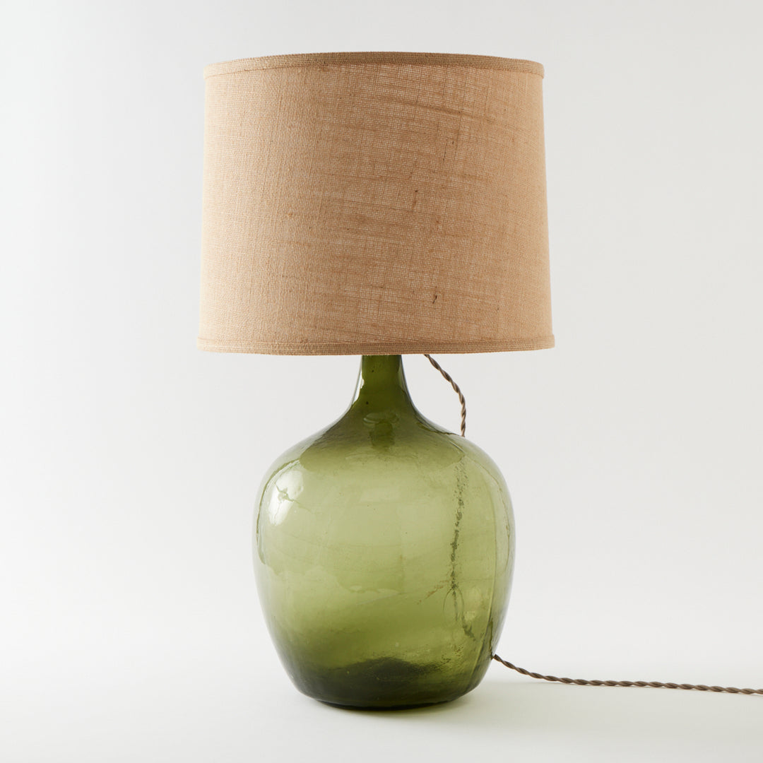 Antique Demijohn Lamp with Burlap Shade