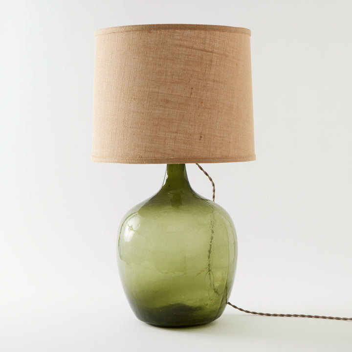 Antique Demijohn Lamp with Burlap Shade