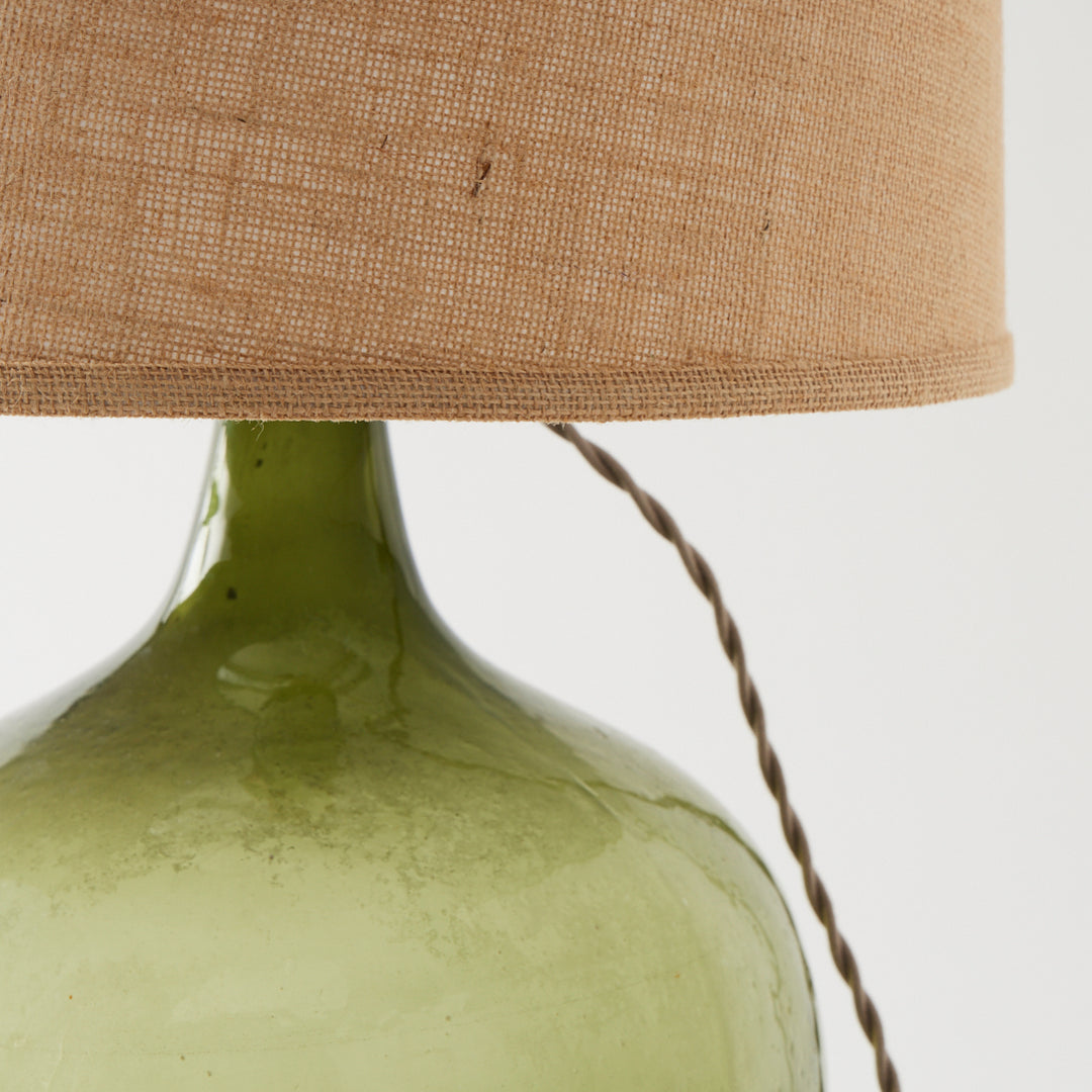 Antique Demijohn Lamp with Burlap Shade