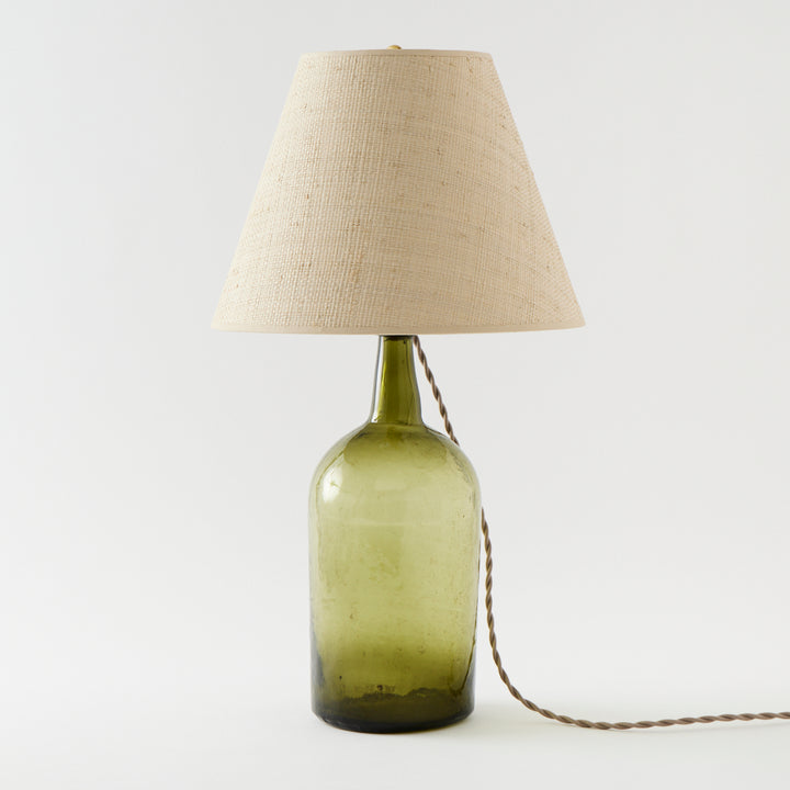 Small Antique Demijohn Lamp with Raffia Shade