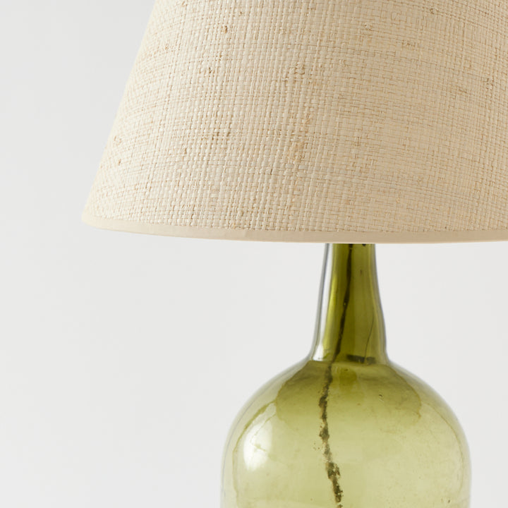 Small Antique Demijohn Lamp with Raffia Shade
