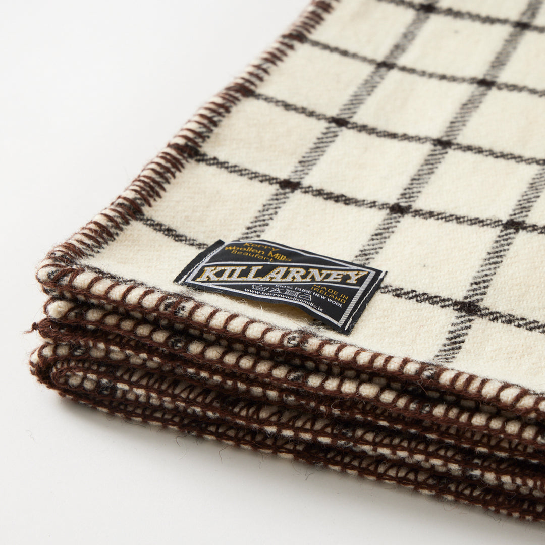 Irish Wool Checked Blanket in Brown