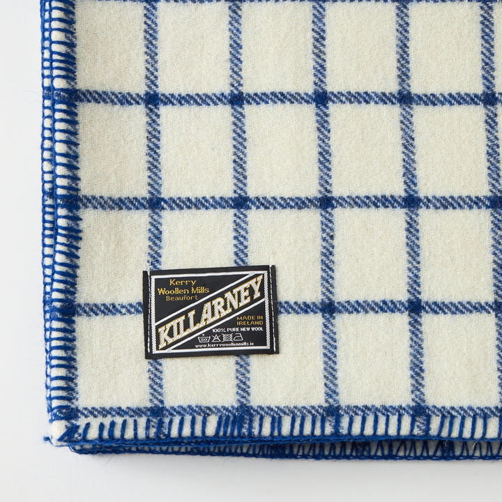 Irish Wool Checked Blanket in Blue