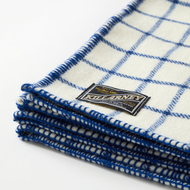 Irish Wool Checked Blanket in Blue