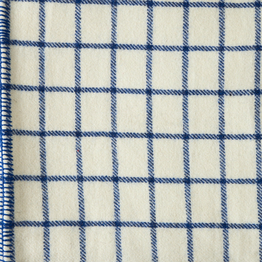 Irish Wool Checked Blanket in Blue