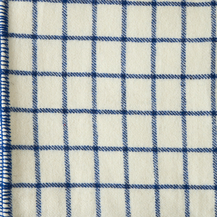 Irish Wool Checked Blanket in Blue