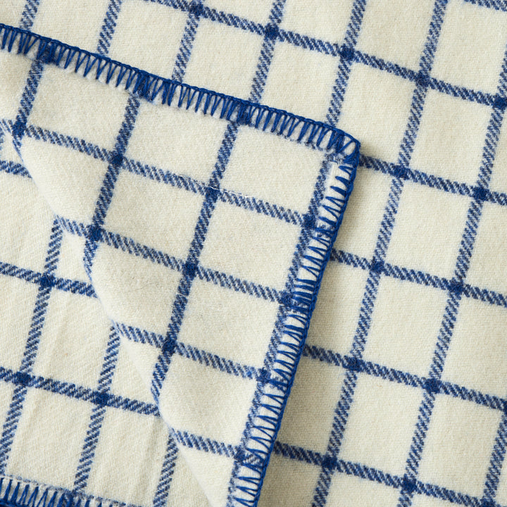 Irish Wool Checked Blanket in Blue