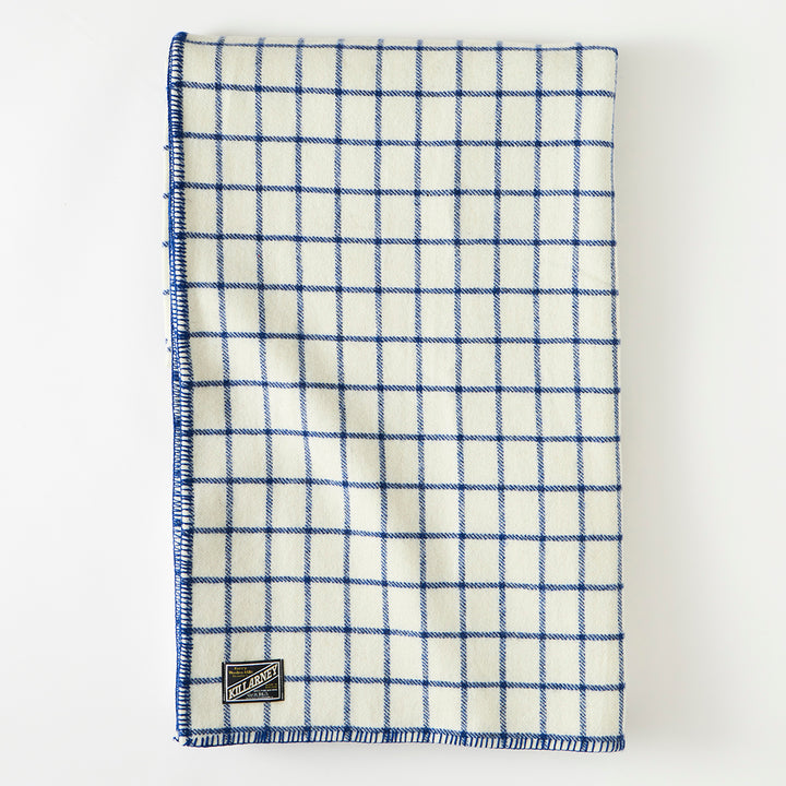 Irish Wool Checked Blanket in Blue