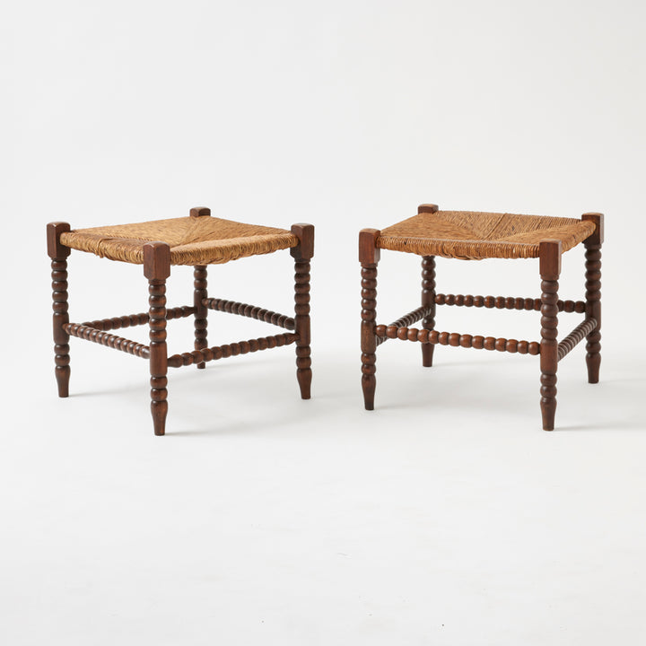 Pair of Vintage Stools with Rush Seats