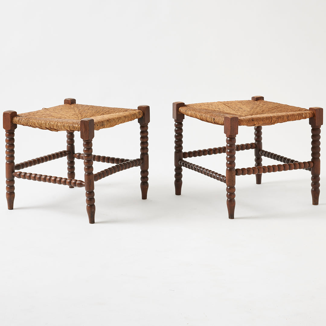 Pair of Vintage Stools with Rush Seats