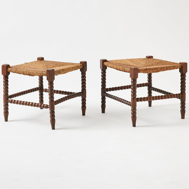 Pair of Vintage Stools with Rush Seats