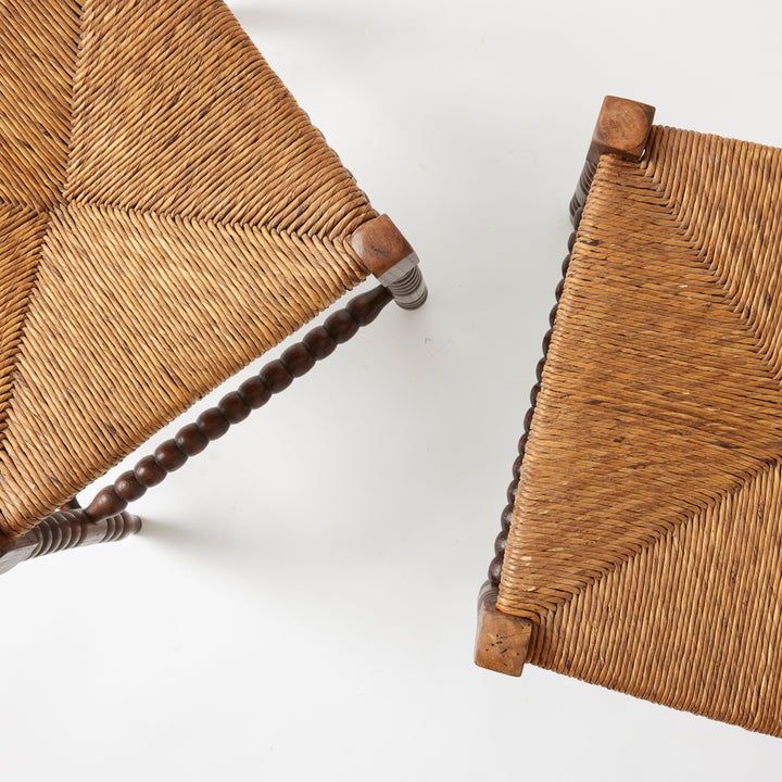 Pair of Vintage Stools with Rush Seats