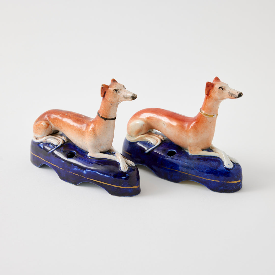 Pair of 19th Century Staffordshire Whippet Pen Holders