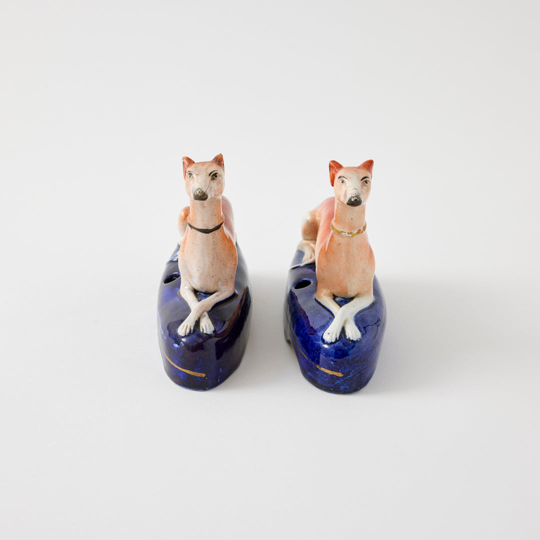 Pair of 19th Century Staffordshire Whippet Pen Holders