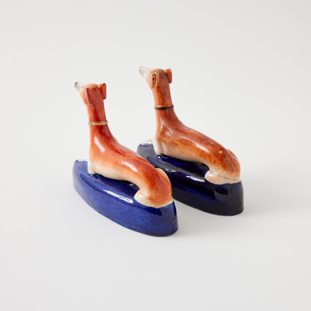 Pair of 19th Century Staffordshire Whippet Pen Holders