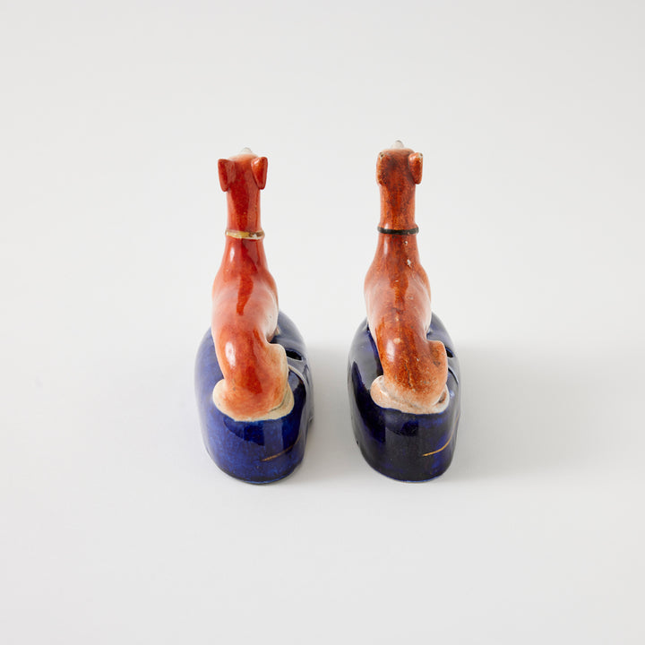 Pair of 19th Century Staffordshire Whippet Pen Holders