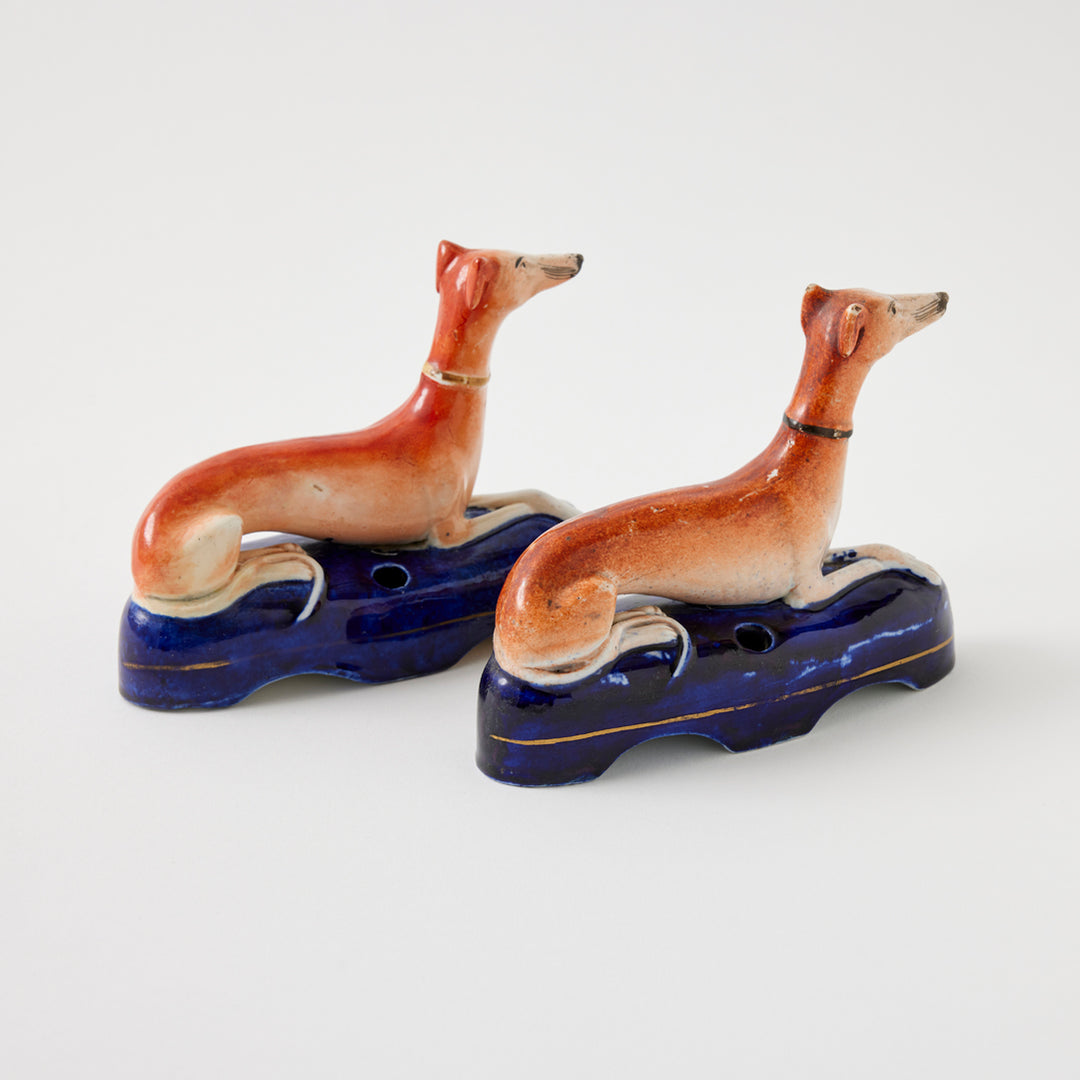 Pair of 19th Century Staffordshire Whippet Pen Holders