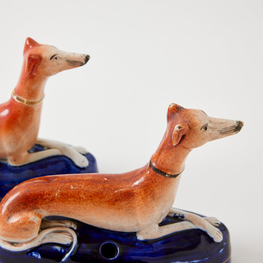 Pair of 19th Century Staffordshire Whippet Pen Holders