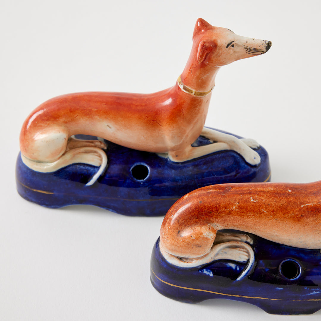 Pair of 19th Century Staffordshire Whippet Pen Holders