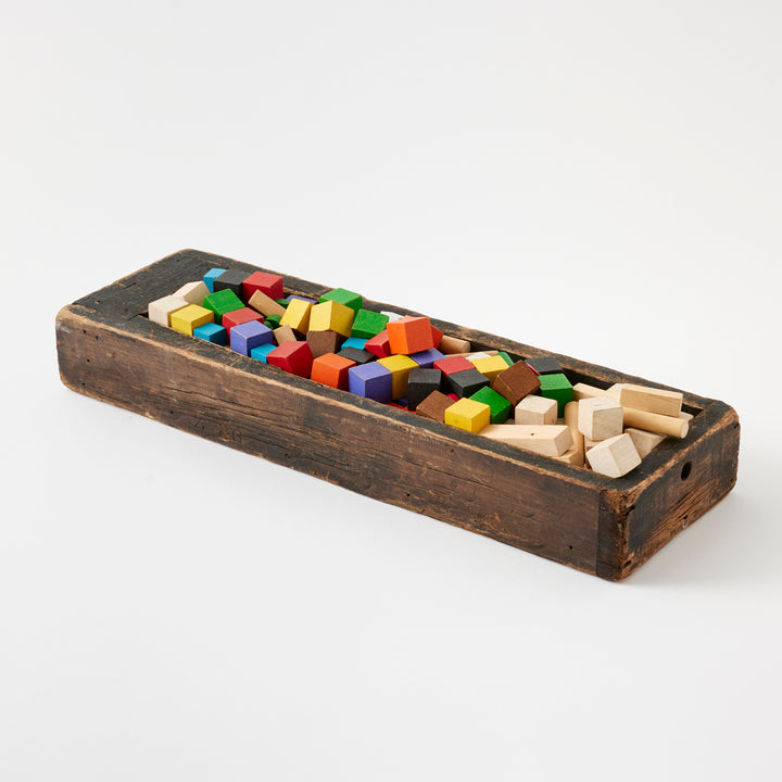 Set of Vintage Blocks in Wooden Trough