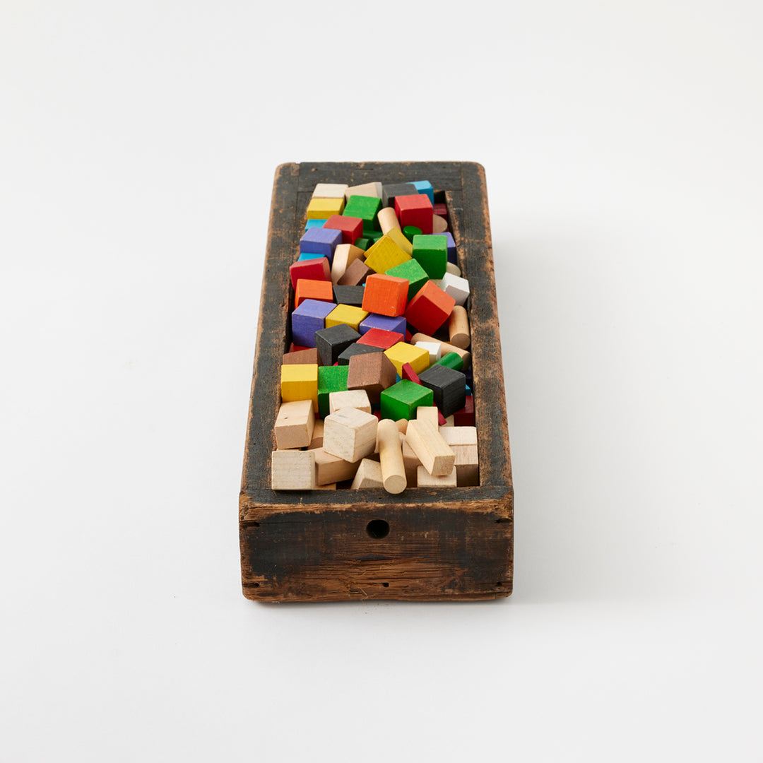 Set of Vintage Blocks in Wooden Trough