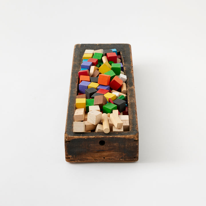 Set of Vintage Blocks in Wooden Trough