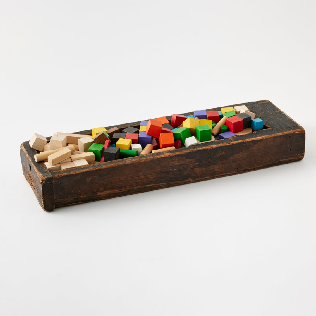 Set of Vintage Blocks in Wooden Trough