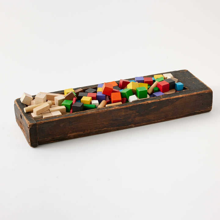 Set of Vintage Blocks in Wooden Trough