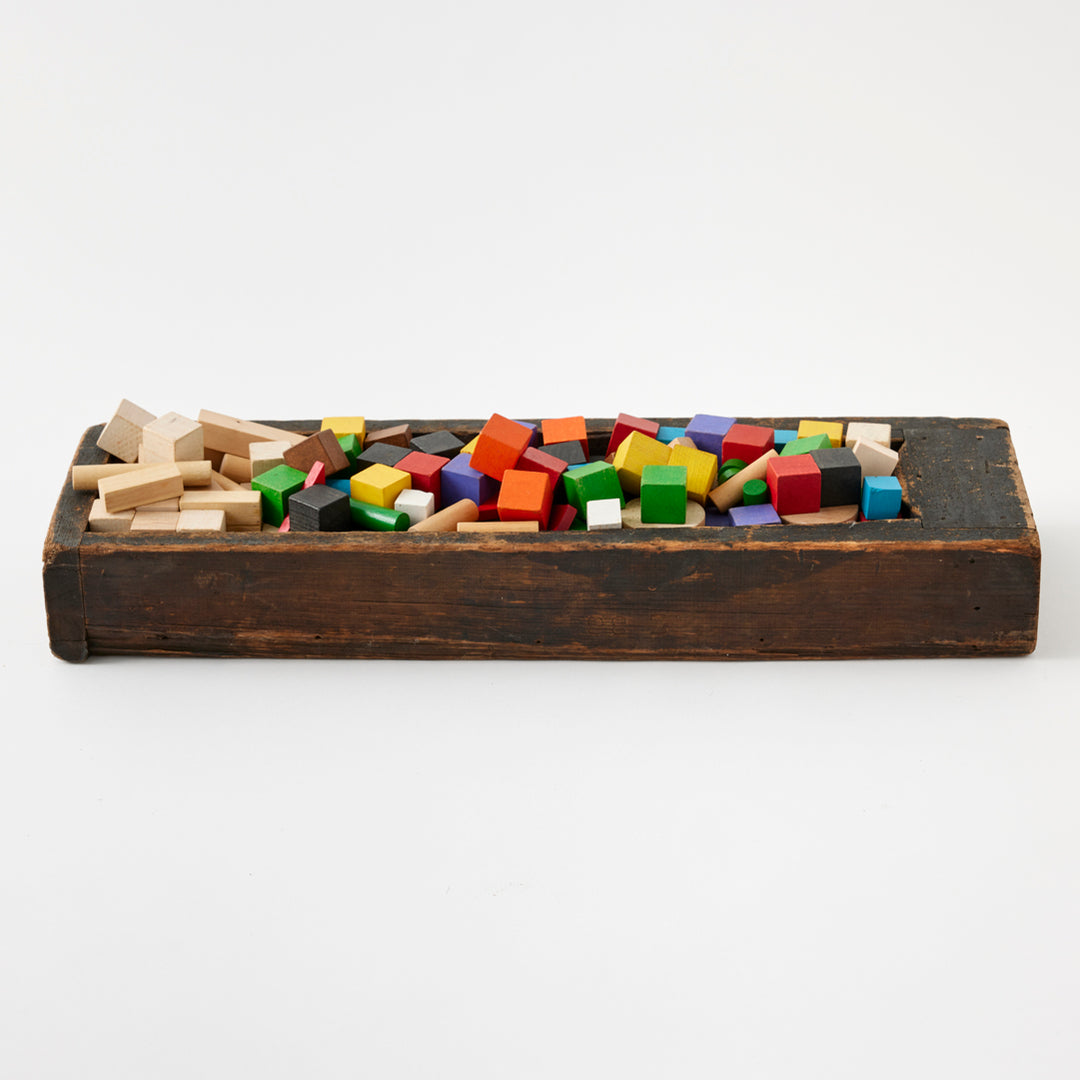 Set of Vintage Blocks in Wooden Trough