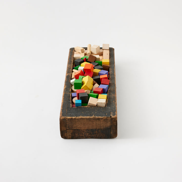 Set of Vintage Blocks in Wooden Trough