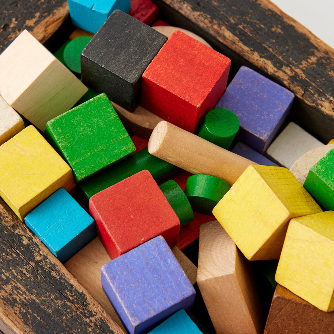 Set of Vintage Blocks in Wooden Trough