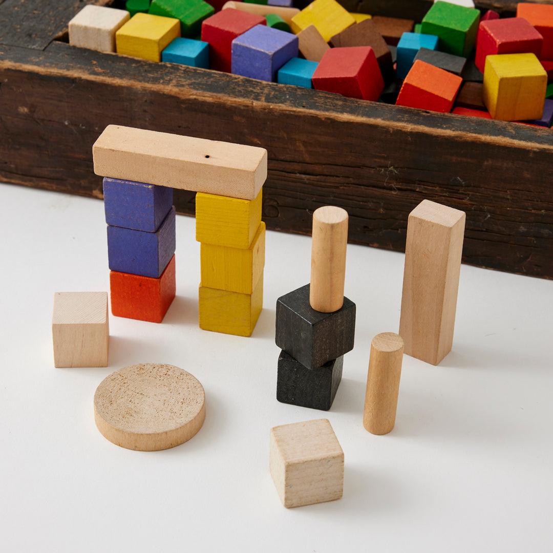Set of Vintage Blocks in Wooden Trough