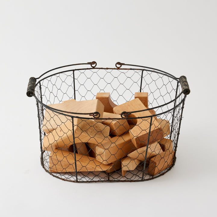 Set of Vintage Blocks in Wire Basket