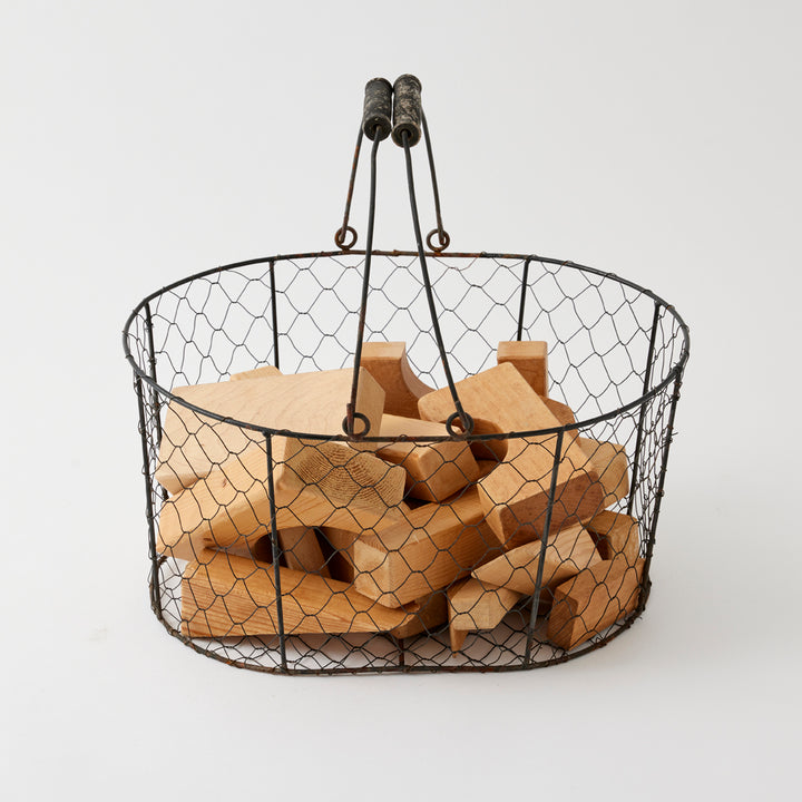 Set of Vintage Blocks in Wire Basket