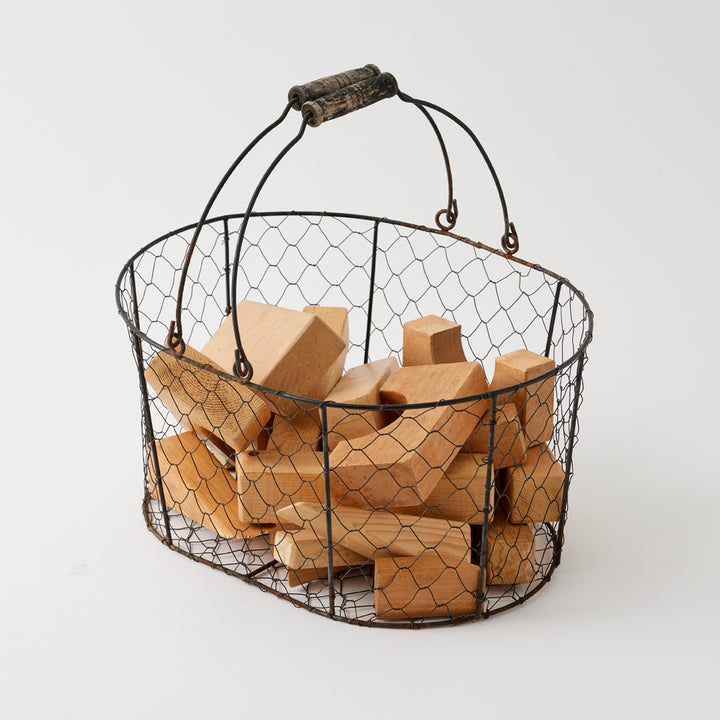 Set of Vintage Blocks in Wire Basket