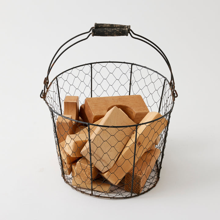 Set of Vintage Blocks in Wire Basket