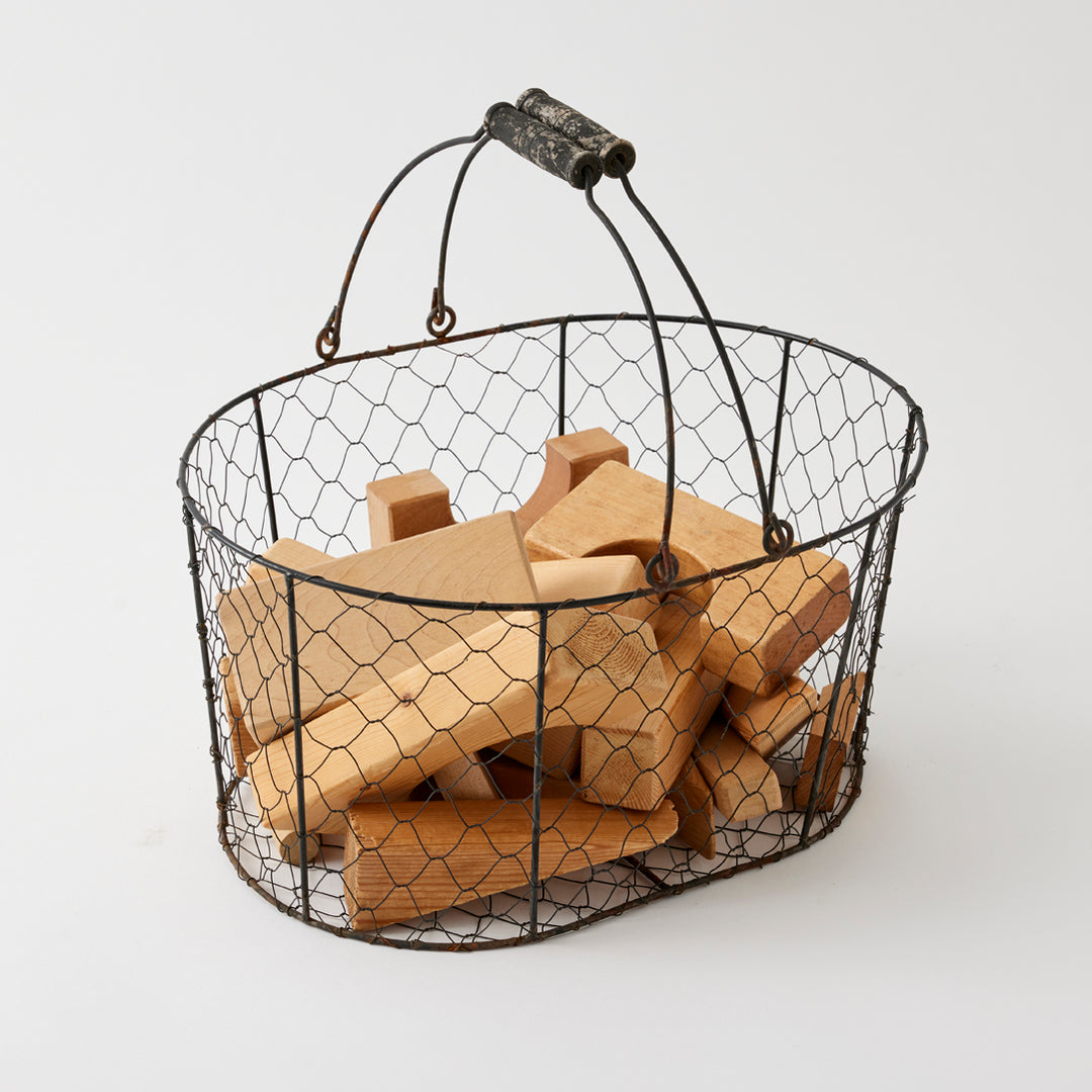 Set of Vintage Blocks in Wire Basket