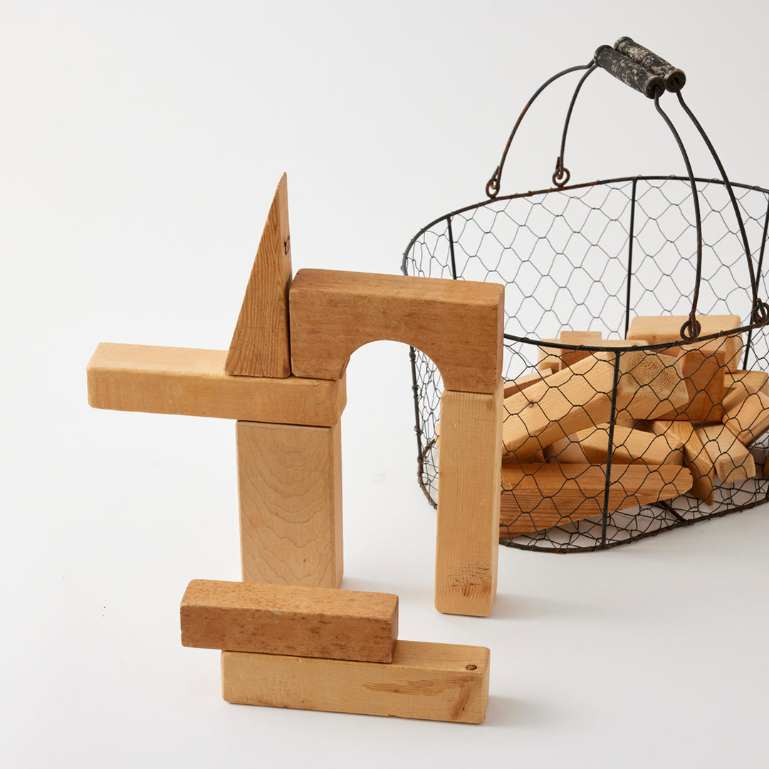 Set of Vintage Blocks in Wire Basket