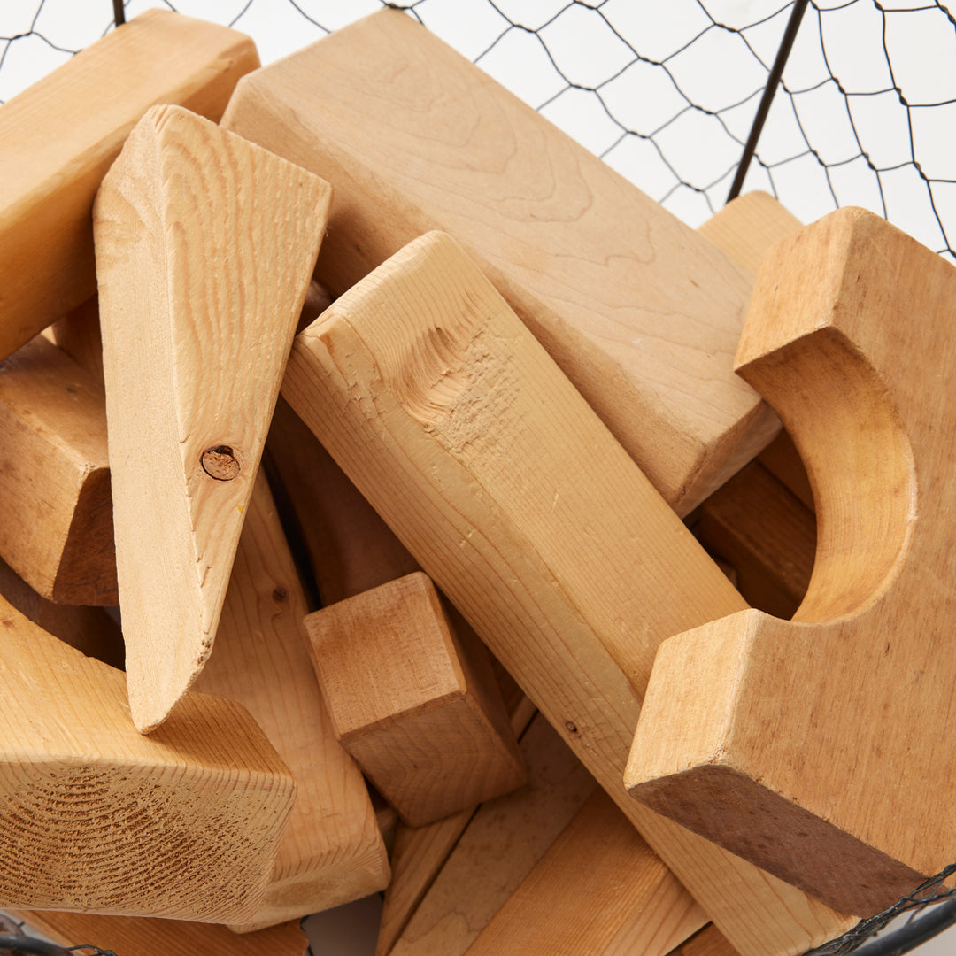 Set of Vintage Blocks in Wire Basket