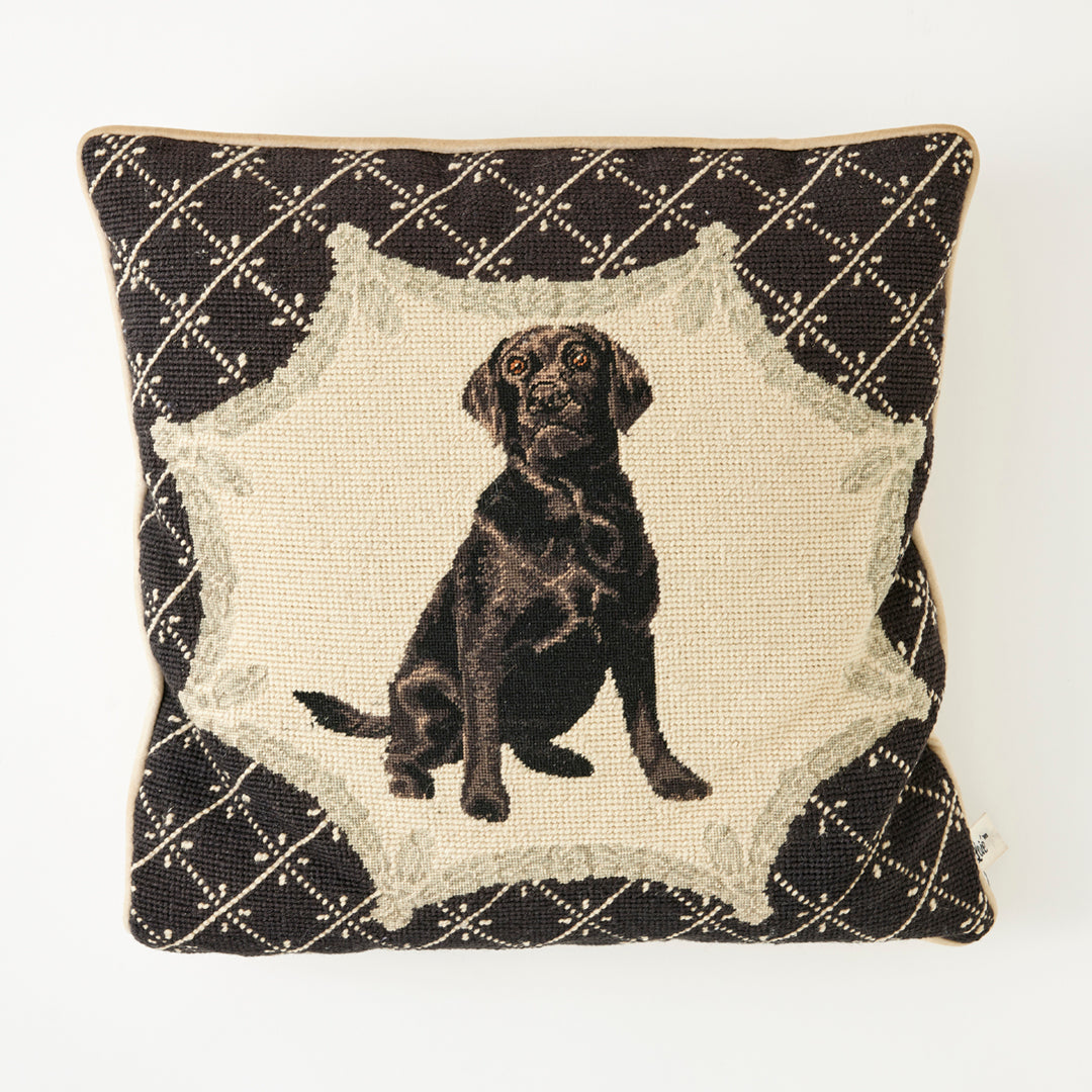 Vintage Chocolate Lab Needlepoint Pillow