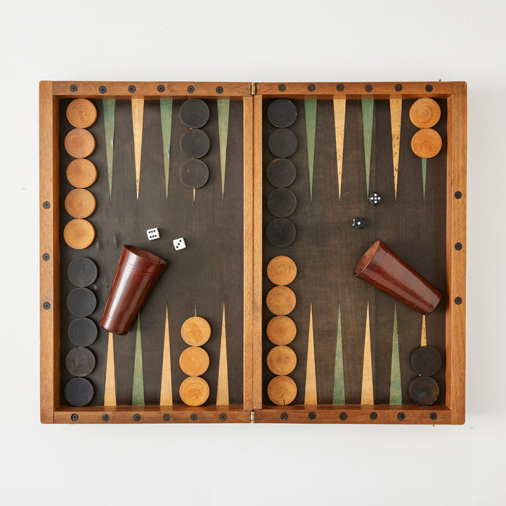 Early 20th Century Marquetry Backgammon and Chess Set