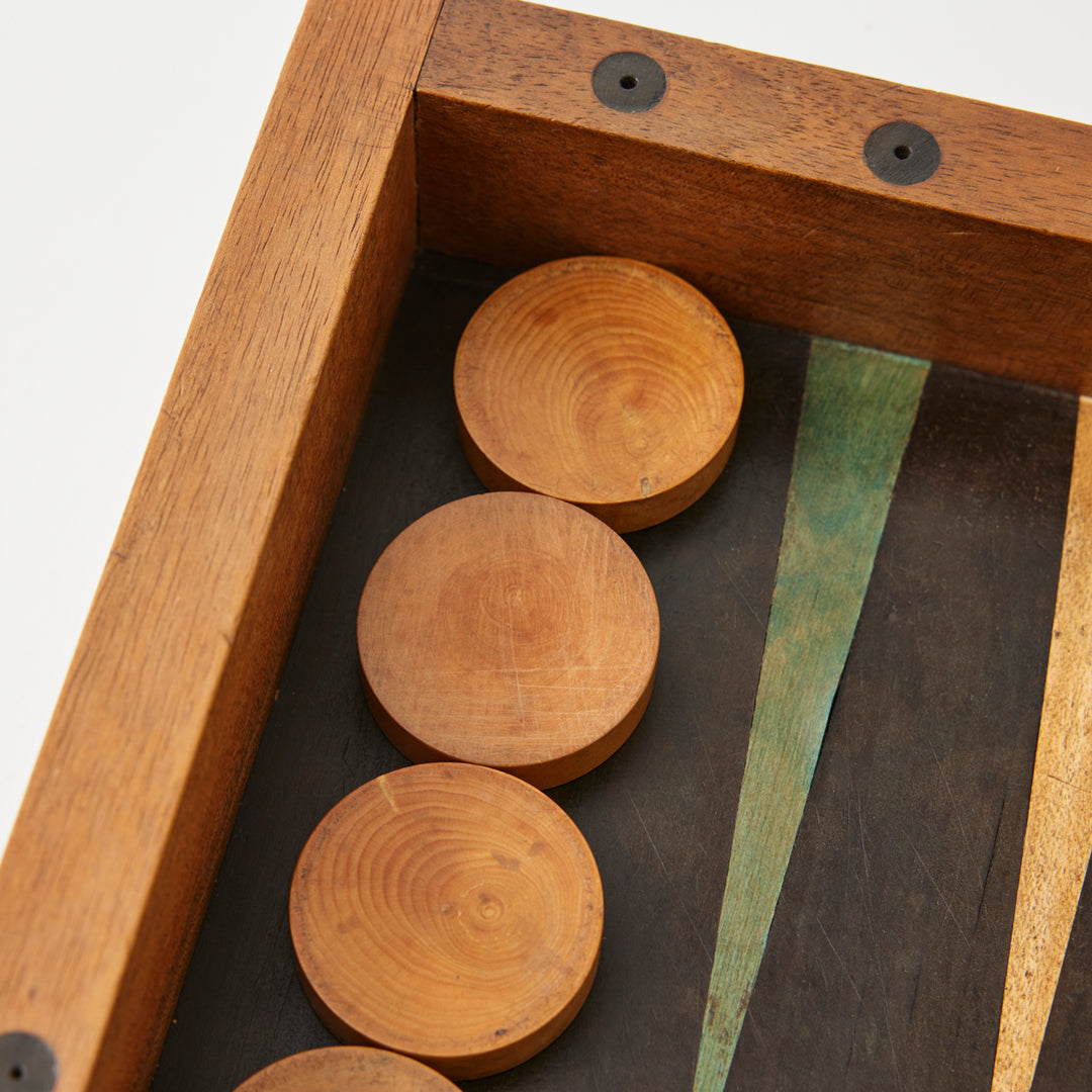 Early 20th Century Marquetry Backgammon and Chess Set