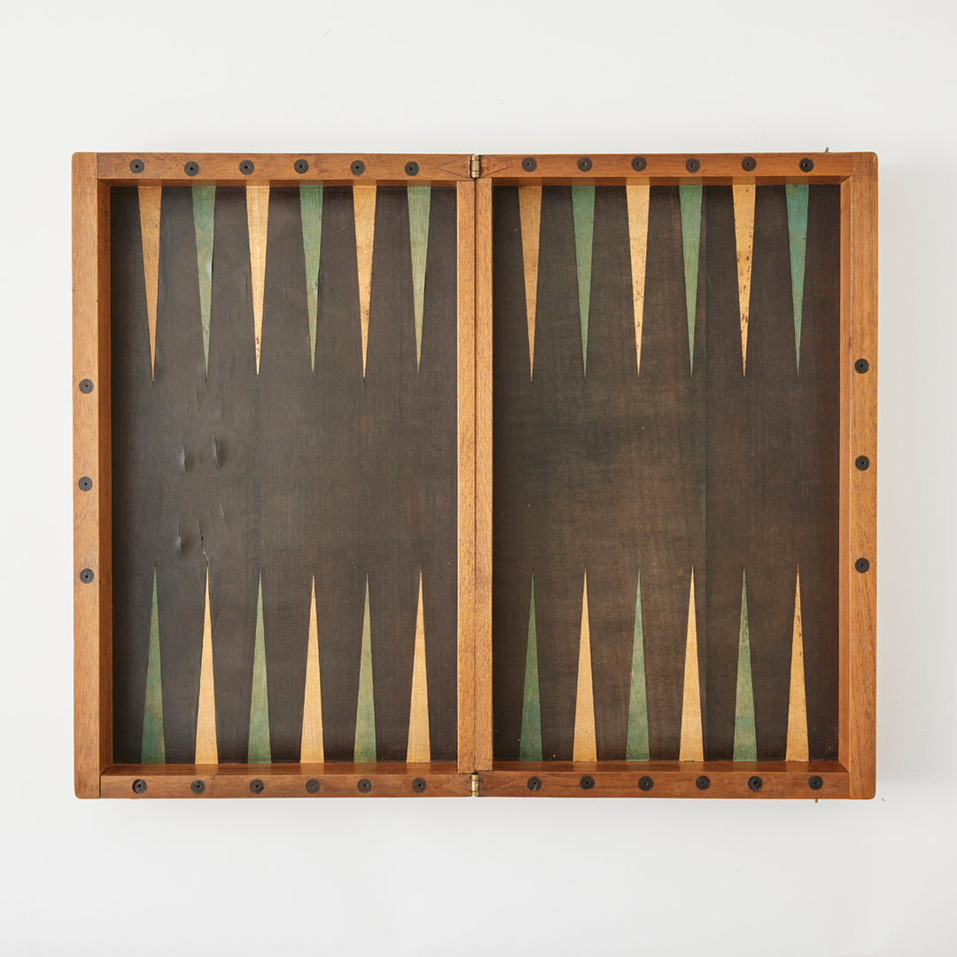 Early 20th Century Marquetry Backgammon and Chess Set