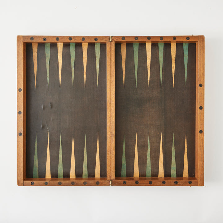 Early 20th Century Marquetry Backgammon and Chess Set