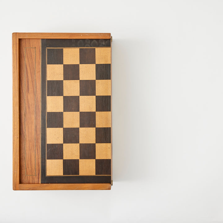 Early 20th Century Marquetry Backgammon and Chess Set