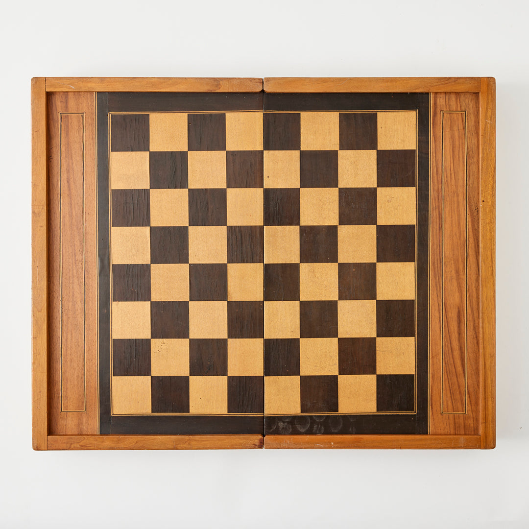 Early 20th Century Marquetry Backgammon and Chess Set