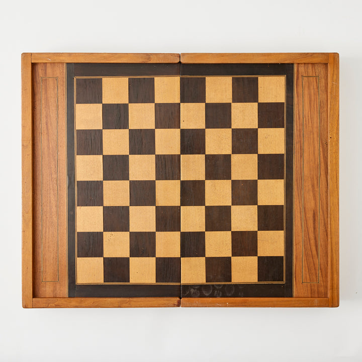 Early 20th Century Marquetry Backgammon and Chess Set