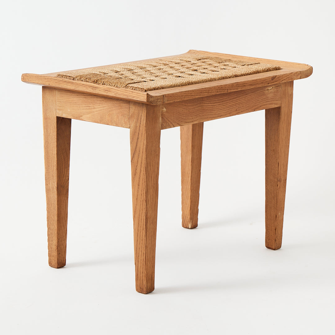Vintage Pair of Cerused Oak Stools with Rope Seats